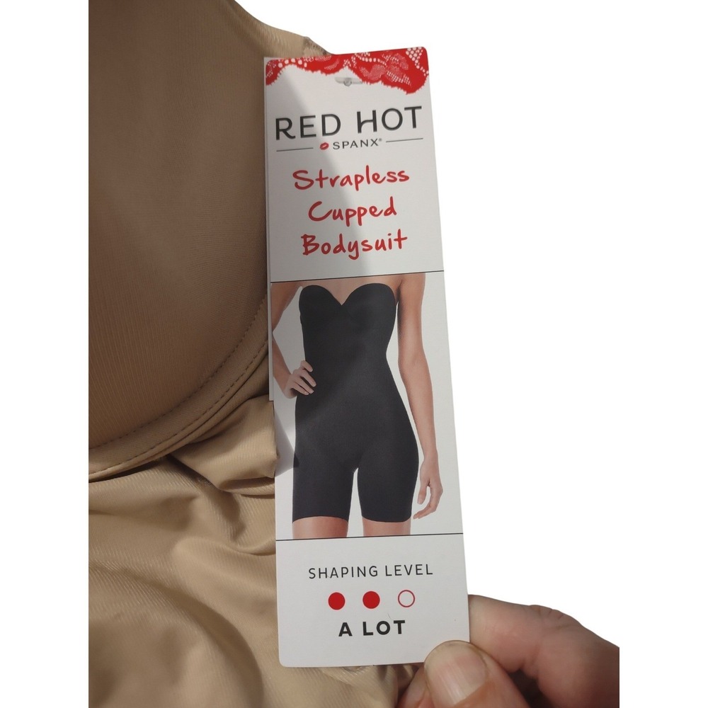 Red Hot by Spanx Strapless Cupped Bodysuit Neutral Beige Shapewear 10173R 1X - Picture 9 of 10